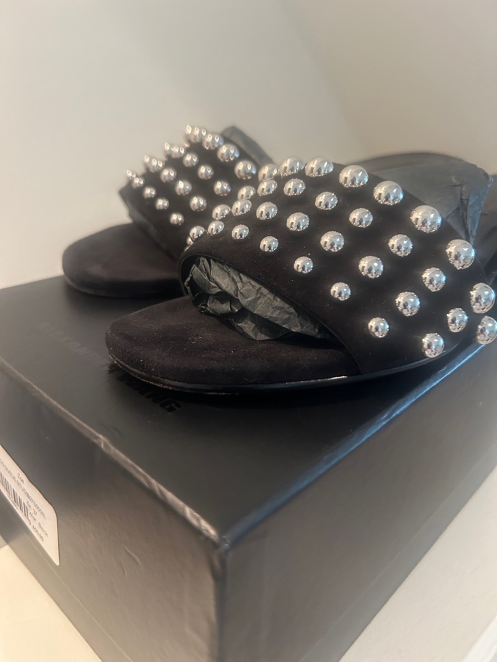 Alexander Wang Black SuedeStudded Slide Sandals - Picture 3 of 12